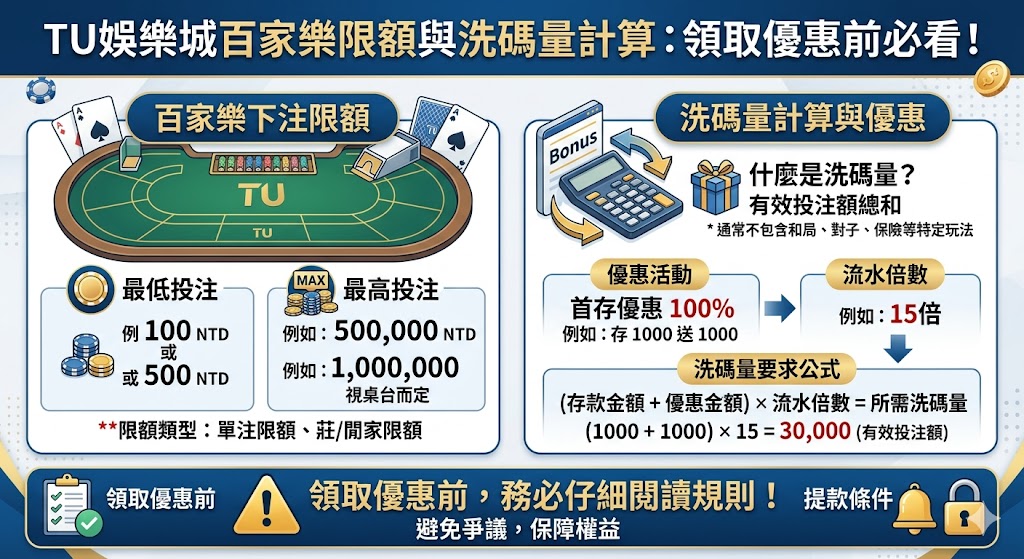 TU娛樂城百家樂限額與洗碼量計算：領取優惠前必看！